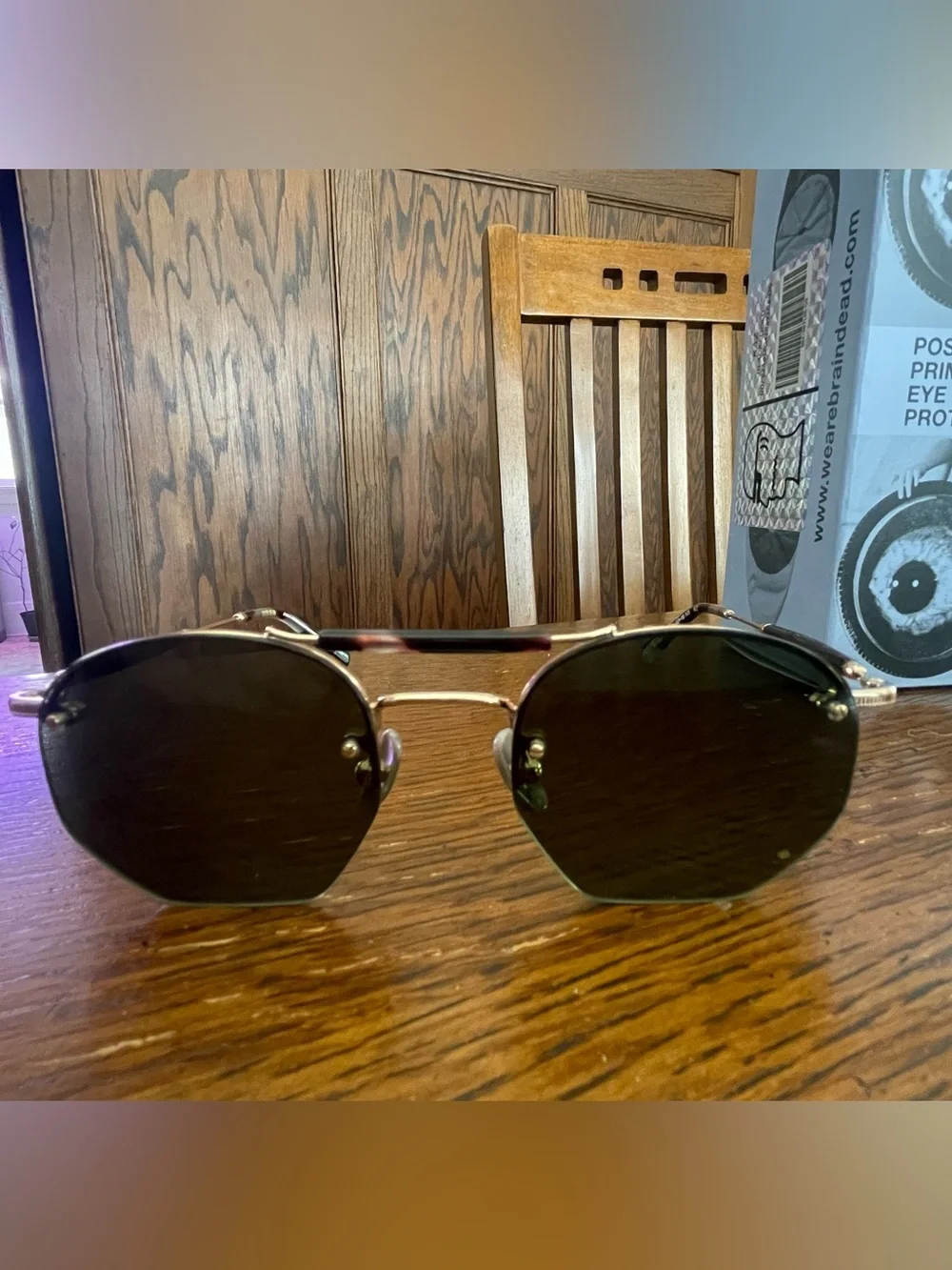 Brand new - Brain Dead - Kaz Post Modern Primitive Sunglasses (Black/Gold)